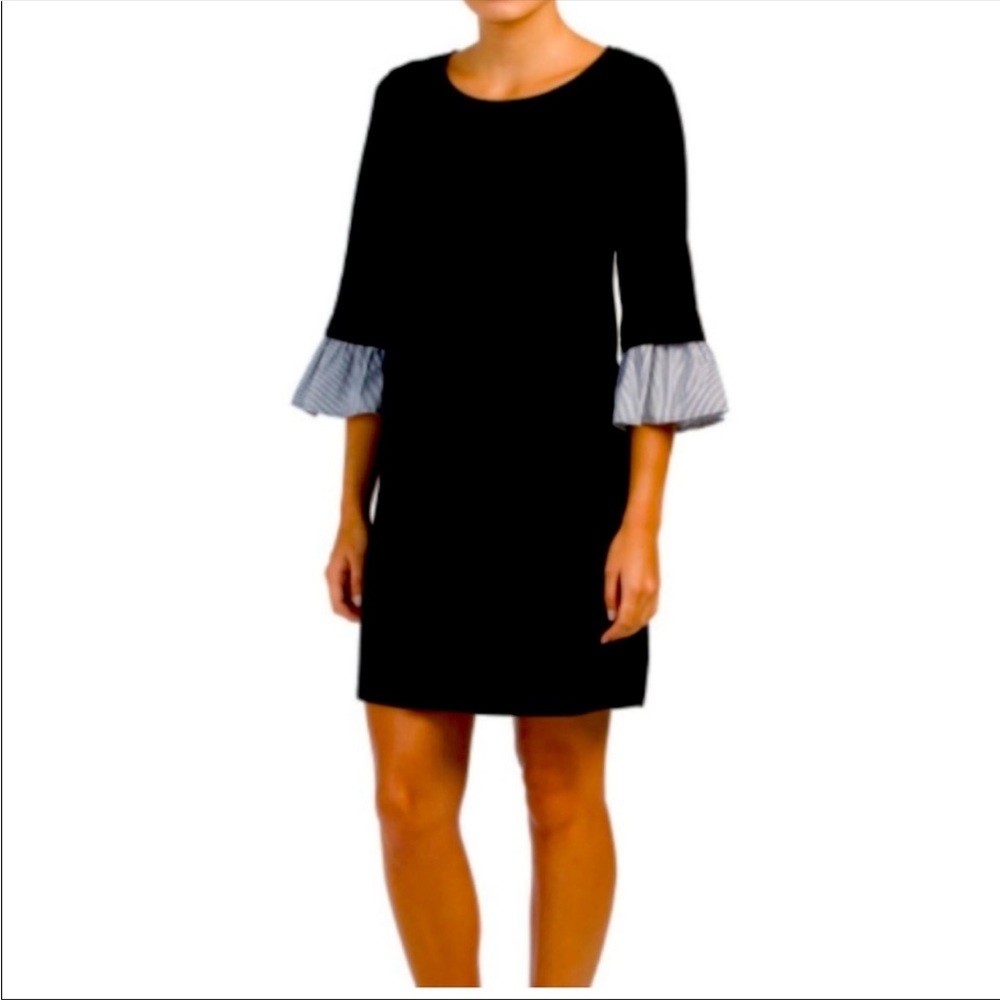 Pleione | Black Soft Knit Dress 3/4 Pinstripe Sleeves Size Small